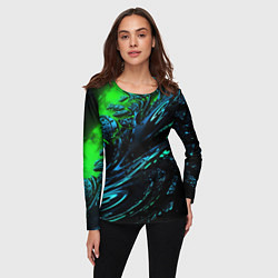 Лонгслив женский Яркая зеленая краска на темной абстракции, цвет: 3D-принт — фото 2