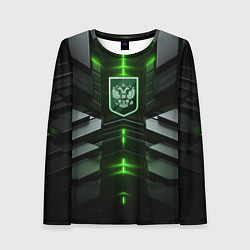 Женский лонгслив Герб России и яркий зеленый неон
