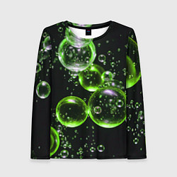 Лонгслив женский Зеленые пузыри на черном, цвет: 3D-принт
