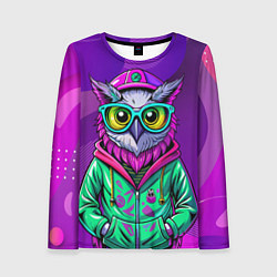 Женский лонгслив Модная сова на фиолетовом