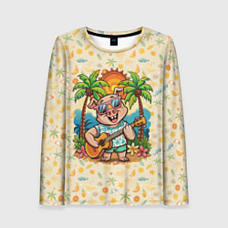 Женский лонгслив Свинья с гитарой жаркое лето