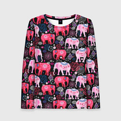 Женский лонгслив Орнамент разноцветных слонов