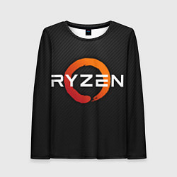 Лонгслив женский AMD ryzen logo carbon black, цвет: 3D-принт