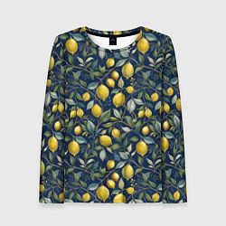 Лонгслив женский Лимоны на ветках паттерн, цвет: 3D-принт