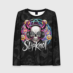 Лонгслив женский Slipknot на фоне черепа демона с рогами в очках, цвет: 3D-принт