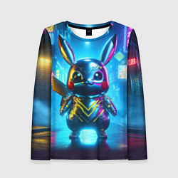 Женский лонгслив Neon cyber Pikachu made of metal steel - ai art