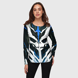 Лонгслив женский Абстрактный белый череп и синие полосы, цвет: 3D-принт — фото 2