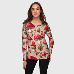 Лонгслив женский Грибные шляпки мухоморов, цвет: 3D-принт — фото 2