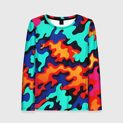 Лонгслив женский Разноцветный кислотный камуфляж, цвет: 3D-принт