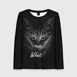 Лонгслив женский Недобрый кот с зелёными глазами - What?, цвет: 3D-принт
