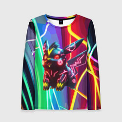 Лонгслив женский Чёрный неоновый Пикачу - нейроарт, цвет: 3D-принт