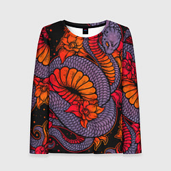 Женский лонгслив Цветы и змея - Японский стиль