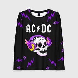 Лонгслив женский AC DC неоновый череп, цвет: 3D-принт
