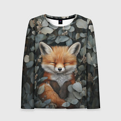 Женский лонгслив Спящий лисёнок в листве