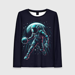 Женский лонгслив Космонавт играет в баскетбол