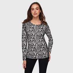 Лонгслив женский Абстрактный черно-белый узор с зеброй, цвет: 3D-принт — фото 2