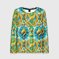 Лонгслив женский Золотистые змеи и цветы, цвет: 3D-принт