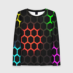 Лонгслив женский Hexagon neon, цвет: 3D-принт