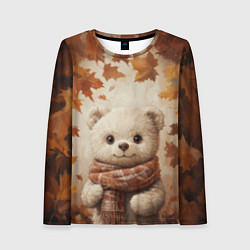 Женский лонгслив Белый мишка в осенней листве