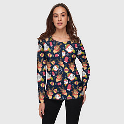 Лонгслив женский Новогодний детский паттерн с животными, цвет: 3D-принт — фото 2