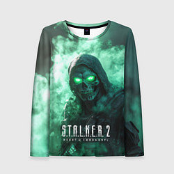 Лонгслив женский Stalker 2 череп с зелеными глазами, цвет: 3D-принт
