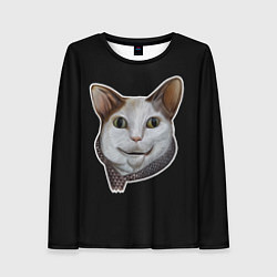 Лонгслив женский Кот - Бу испугался мем, цвет: 3D-принт