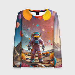 Лонгслив женский Праздничный космонавт, цвет: 3D-принт