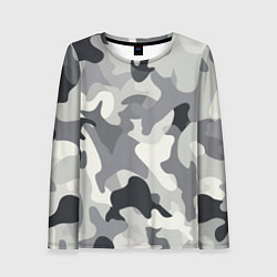 Лонгслив женский Бело-серый камуфляж, цвет: 3D-принт