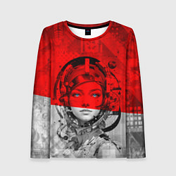 Женский лонгслив Девушка андроид в красной тени