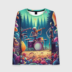 Женский лонгслив Группа скелетов даёт концерт под грибами