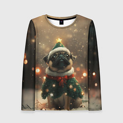 Женский лонгслив Мопс в костюме елки