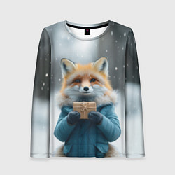 Лонгслив женский Лисица с подарком, цвет: 3D-принт