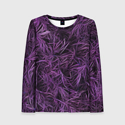 Лонгслив женский Фиолетовая трава на чёрном фоне, цвет: 3D-принт
