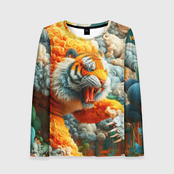 Лонгслив женский Сказочный облачный тигр - нейроарт фантазия, цвет: 3D-принт