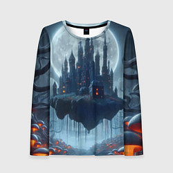 Лонгслив женский Замок Дракулы и неоновые грибы - нейроарт фантазия, цвет: 3D-принт