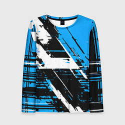 Лонгслив женский Diagonal black and white stripes on a blue backgro, цвет: 3D-принт