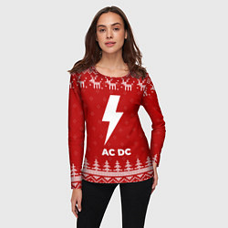 Лонгслив женский Новогодний AC DC с оленями, цвет: 3D-принт — фото 2