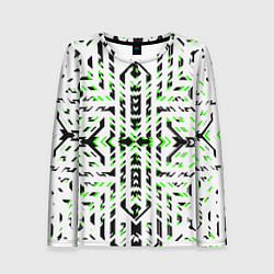 Лонгслив женский Чёрно-зелёный диагональные полосы на белом фоне, цвет: 3D-принт