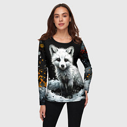 Лонгслив женский Песец на черном, цвет: 3D-принт — фото 2