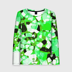 Лонгслив женский Green and white abstraction on a black background, цвет: 3D-принт