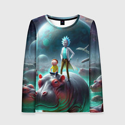 Лонгслив женский Рик и Морти сидят на бегемоте - нейроарт фантазия, цвет: 3D-принт