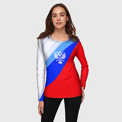Лонгслив женский Герб России на фоне цветов Российского флага, цвет: 3D-принт — фото 2