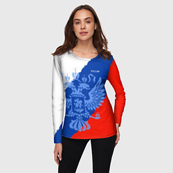 Лонгслив женский Россия герб и триколор, цвет: 3D-принт — фото 2
