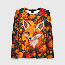 Женский лонгслив Лисенок в осенних листьях