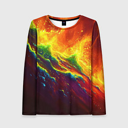 Лонгслив женский Абстрактные волны с огнем, цвет: 3D-принт