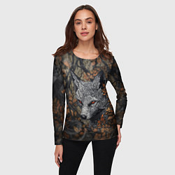 Лонгслив женский Хищный серый лис, цвет: 3D-принт — фото 2