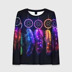 Лонгслив женский Ловцы снов - свечение перьев, цвет: 3D-принт