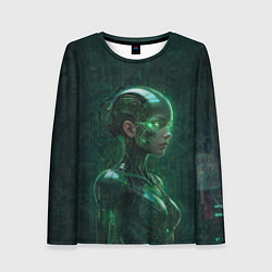 Женский лонгслив Девушка-андроид в зелёных тонах