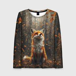 Женский лонгслив Довольный лис в лесной чаще