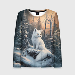 Женский лонгслив Белый лисенок в зимнем лесу